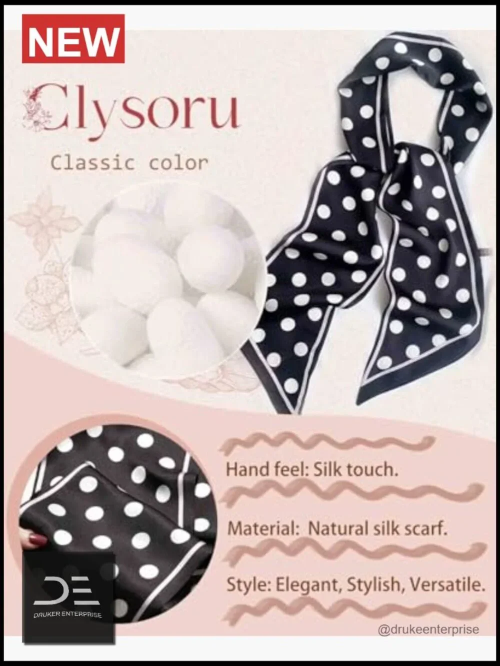 Satin Fashion Scarf Oblique Angle Design 59 x 5.9 inches